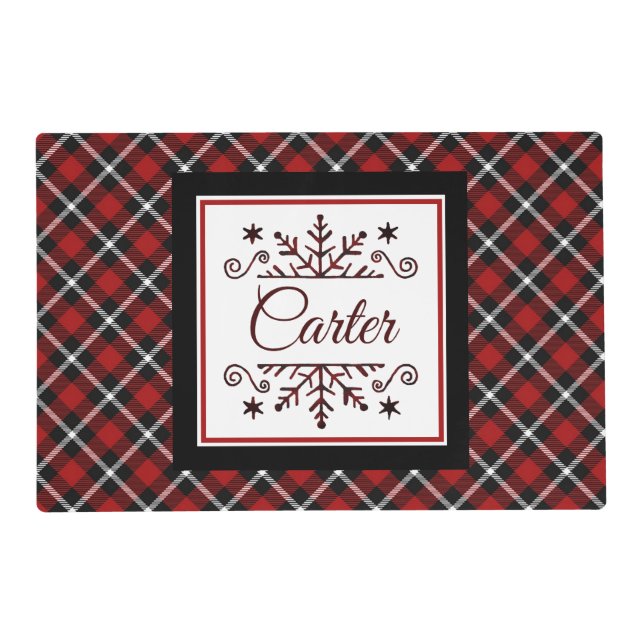 Plaid Personalized snowflake   Placemat (Front)