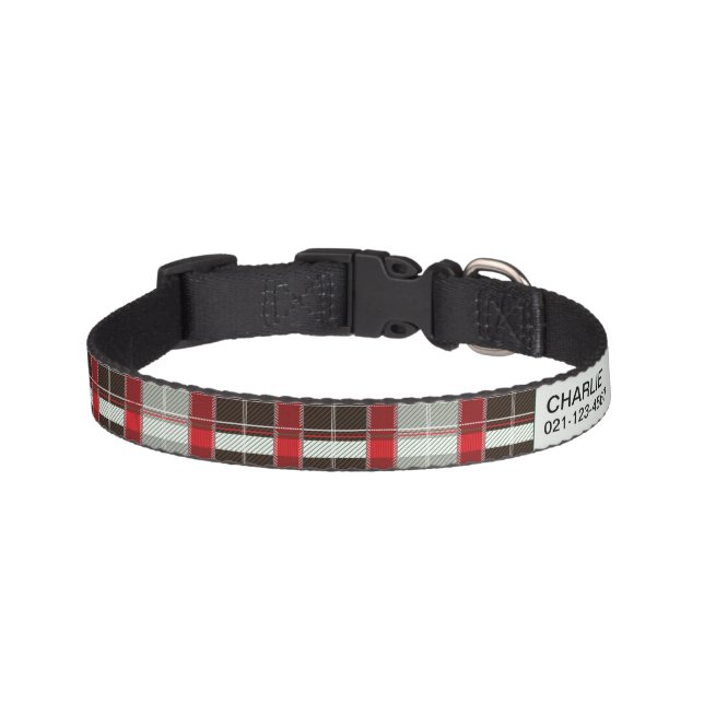 Plaid Pet Collar with Name and Phone Number (Front)