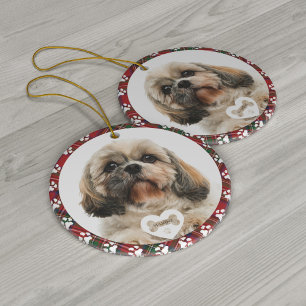 Plaid Pet Dog Photo Christmas Stewart Tartan Ceramic Ornament