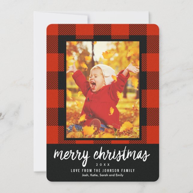 Plaid Photo Merry Christmas Holiday Card (Front)