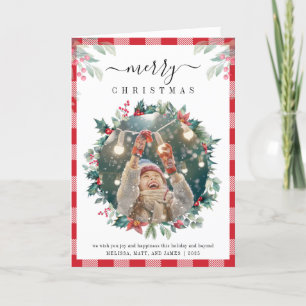 Plaid Photo Mistletoe Rustic Gingham Christmas Holiday Card