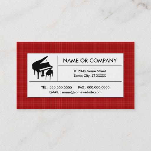 Customizable plaid piano business cards