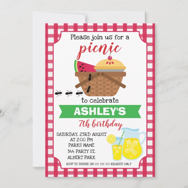 Plaid Picnic Birthday invitation (Front)