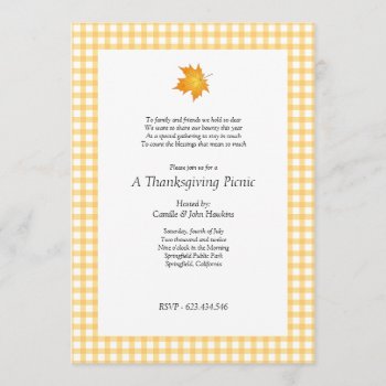 Plaid Picnic Thanksgiving Party Invitation by thepapershoppe at Zazzle