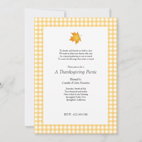 Plaid Picnic Thanksgiving Party Invitation