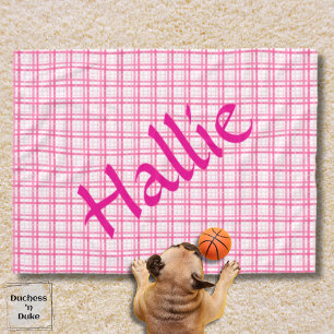 Plaid Pink and White Pattern Dog Blanket 