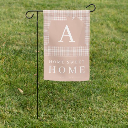 Plaid Pink Personalized Initial Home Sweet Home Garden Flag