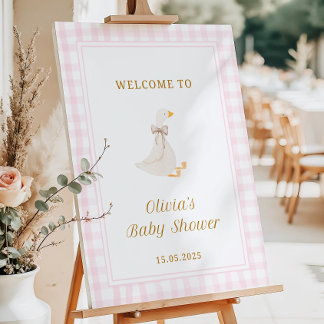 Plaid Pink Silly Goose Welcome Sign, Pink Gingham  Foam Board