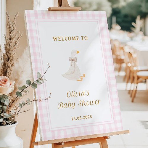 Plaid Pink Silly Goose Welcome Sign, Pink Gingham  Foam Board