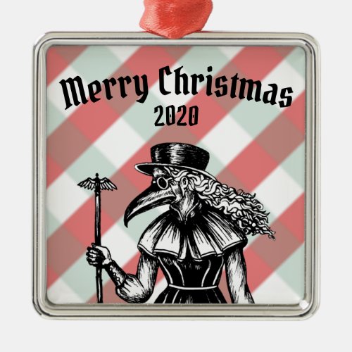 Plaid Plague Doctor Christmas Metal Ornament