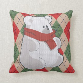 Plaid Polar Bear Ugly Christmas Sweater Throw Pillow