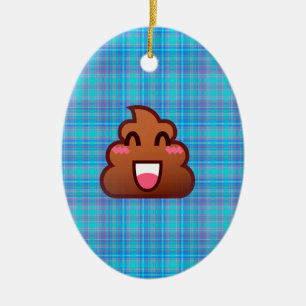 plaid poop emoji ceramic ornament