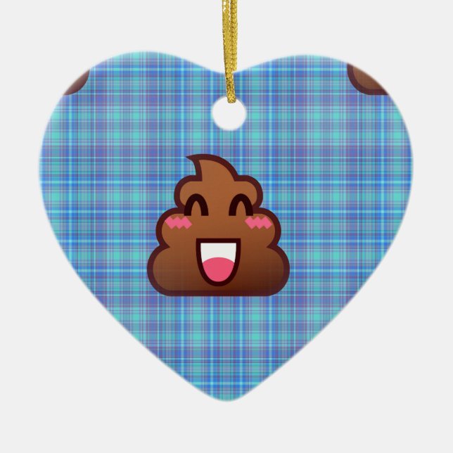plaid poop emoji ceramic ornament (Front)