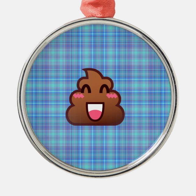 plaid poop emoji metal ornament (Front)