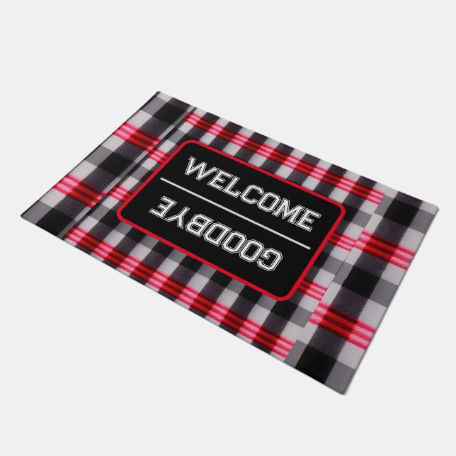 Plaid Popular Abstract Red Black Plaid Collection Doormat (Angled)