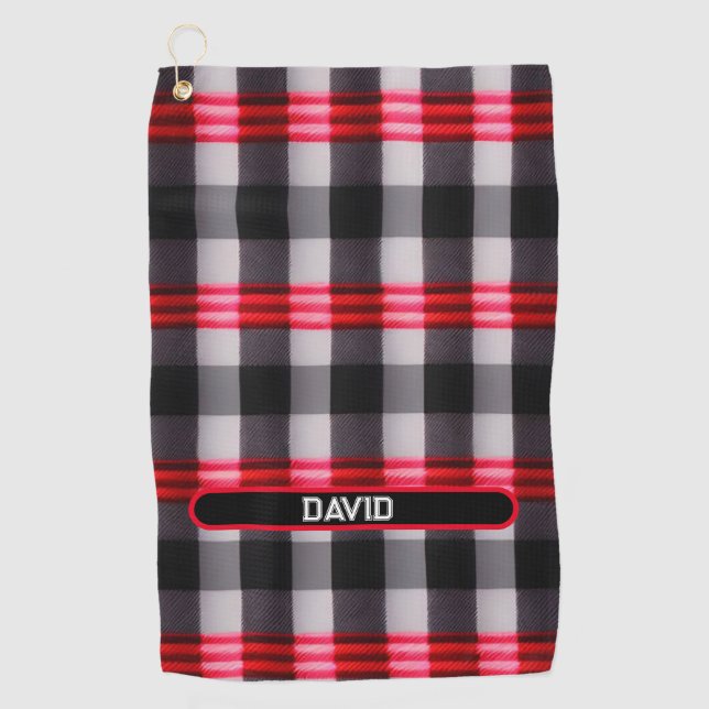 Plaid Popular Abstract Red Black Plaid Collection Golf Towel (Front)