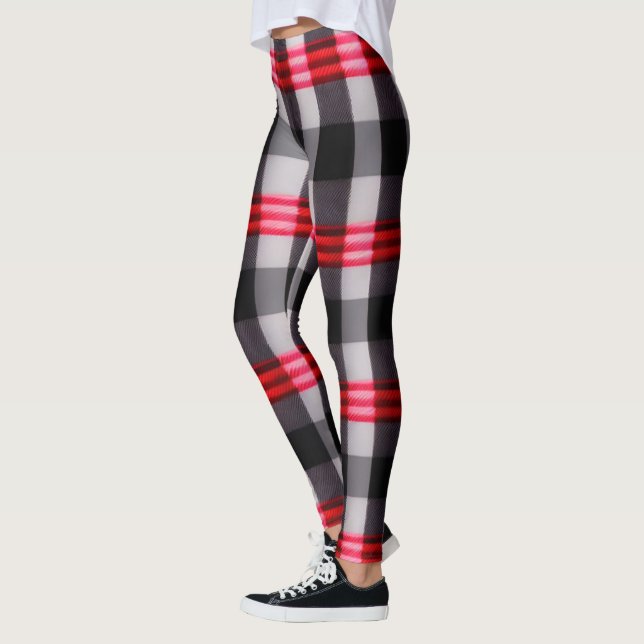 Plaid Popular Abstract Red Black Plaid Collection Leggings (Left)