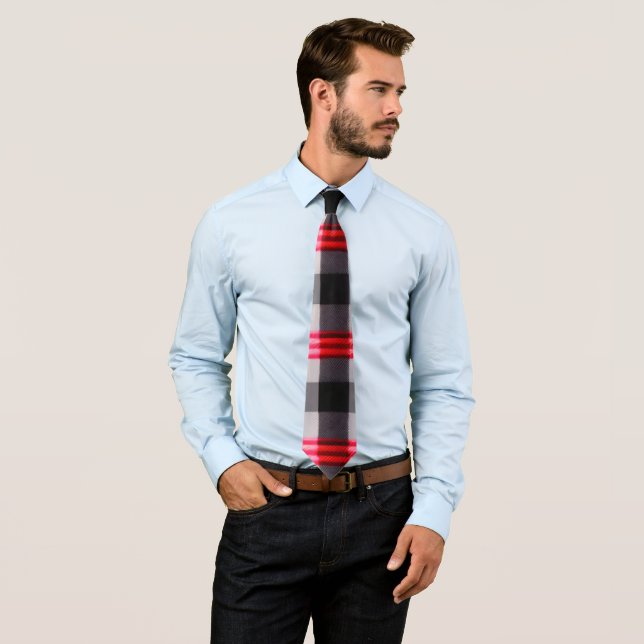 Plaid Popular Abstract Red Black Plaid Collection Neck Tie (In Situ)