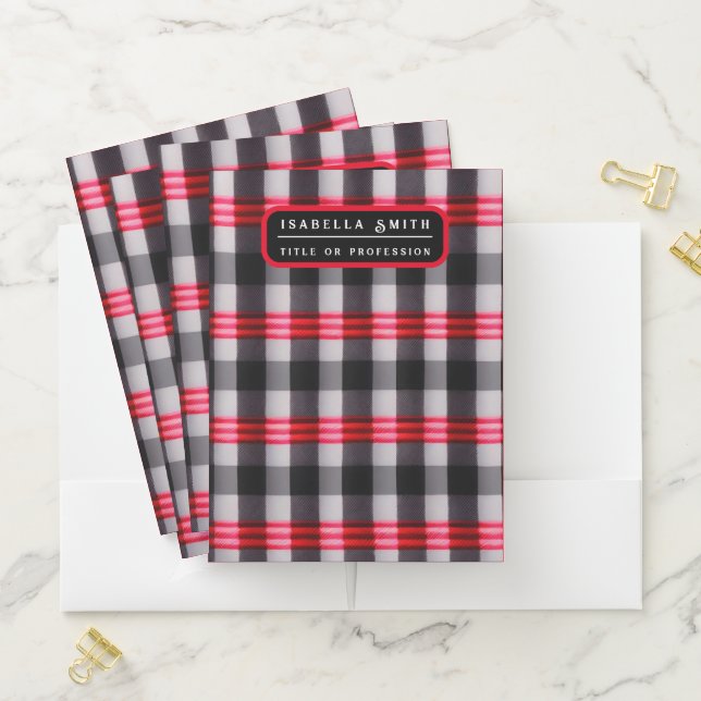 Plaid Popular Abstract Red Black Plaid Collection Pocket Folder (In Situ)