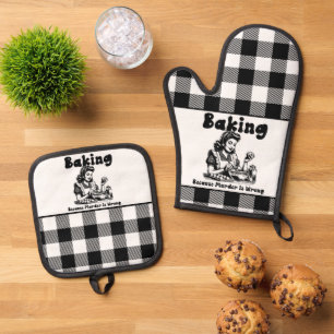 Plaid Pot Holder and Mitt Set Retro Baking Humor 