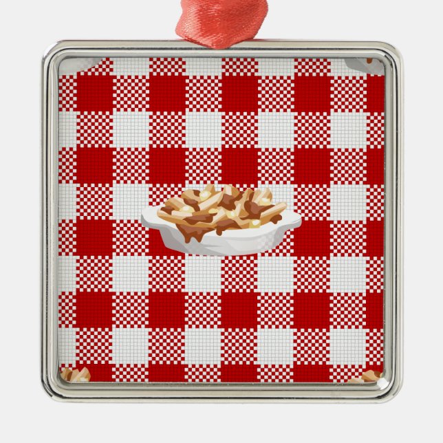 plaid poutine metal ornament (Front)