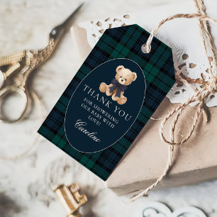 Plaid Preppy Teddy Bear Baby Shower Gift Tags 