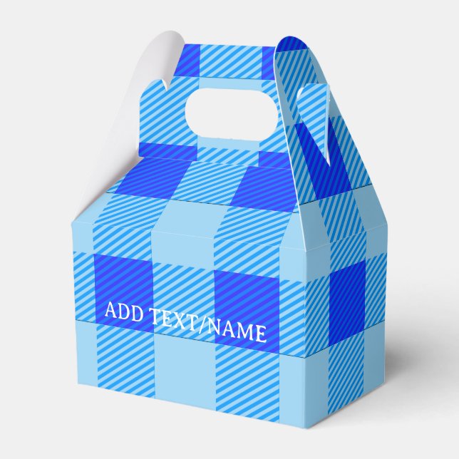 Plaid Print In Blue Custom Favor Boxes (Front Side)