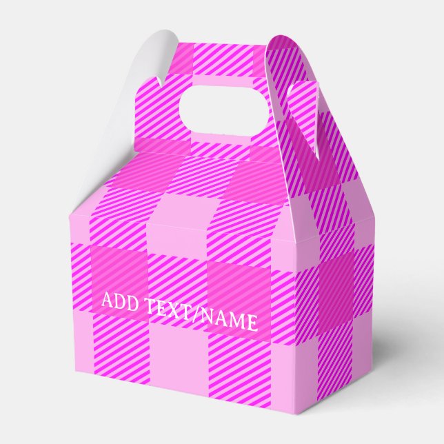 Plaid Print In Pink Custom Favor Boxes (Front Side)