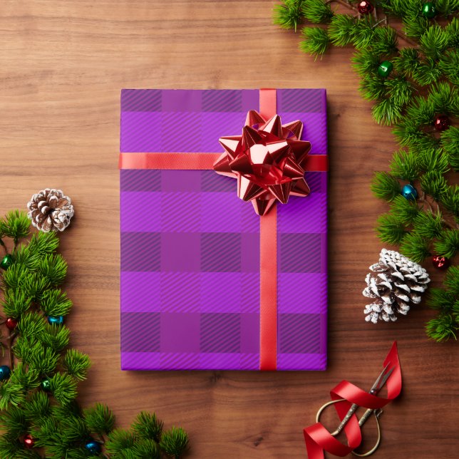 Plaid Print In Purple Custom Wrapping Paper (Holiday Gift)