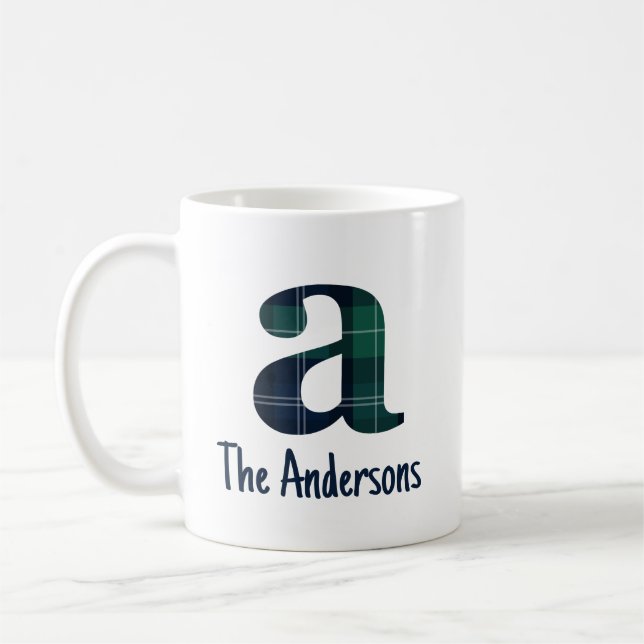 Plaid Print Lowercase Letter a Initial and Name Coffee Mug (Left)