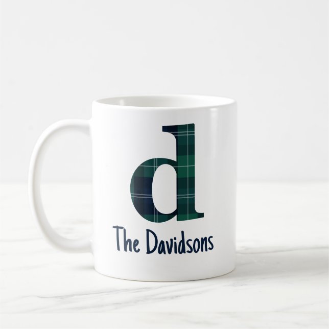 Plaid Print Lowercase Letter d Initial and Name Coffee Mug (Left)