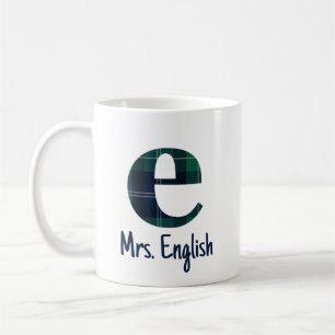 Plaid Print Lowercase Letter e Initial and Name Coffee Mug