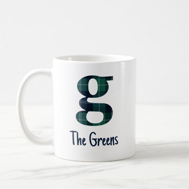 Plaid Print Lowercase Letter g Initial and Name Coffee Mug (Left)