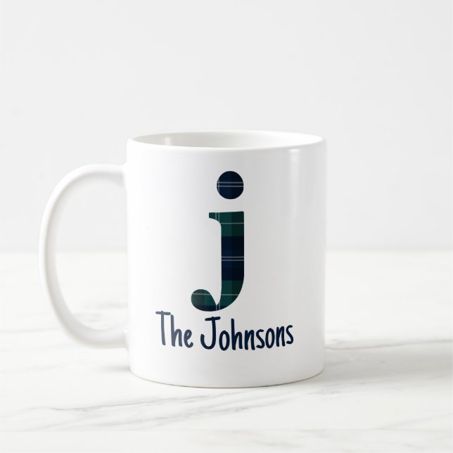 Plaid Print Lowercase Letter j Initial and Name Coffee Mug (Left)