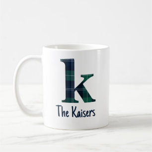 Plaid Print Lowercase Letter k Initial and Name Coffee Mug