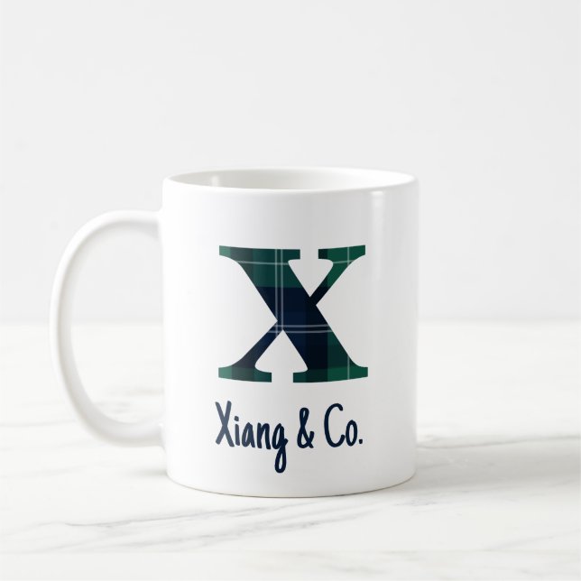 Plaid Print Lowercase Letter x Initial and Name Coffee Mug (Left)