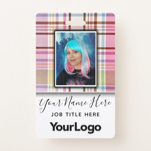 Plaid Professional Corporate Employee Photo Name Badge