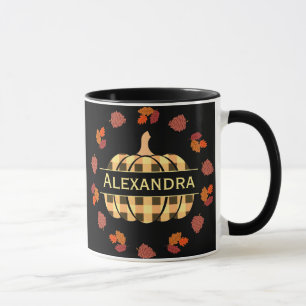 Plaid Pumpkin And Fall Leaves Mug