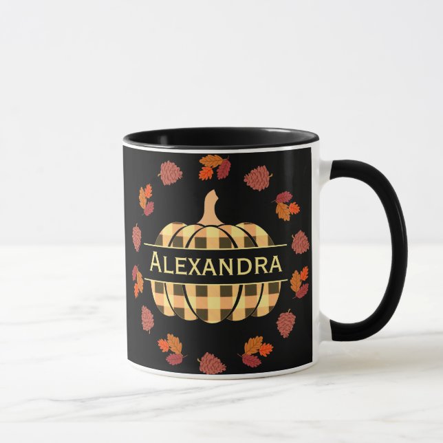 Plaid Pumpkin And Fall Leaves Mug (Right)