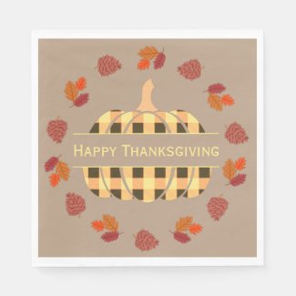 Plaid Pumpkin And Fall Leaves Napkins