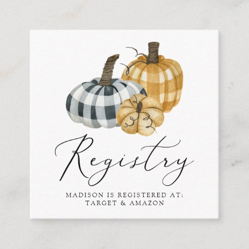 Plaid Pumpkin Baby Shower Registry Enclosure Card