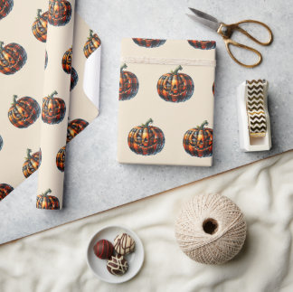 Plaid Pumpkin Halloween Wrapping Paper
