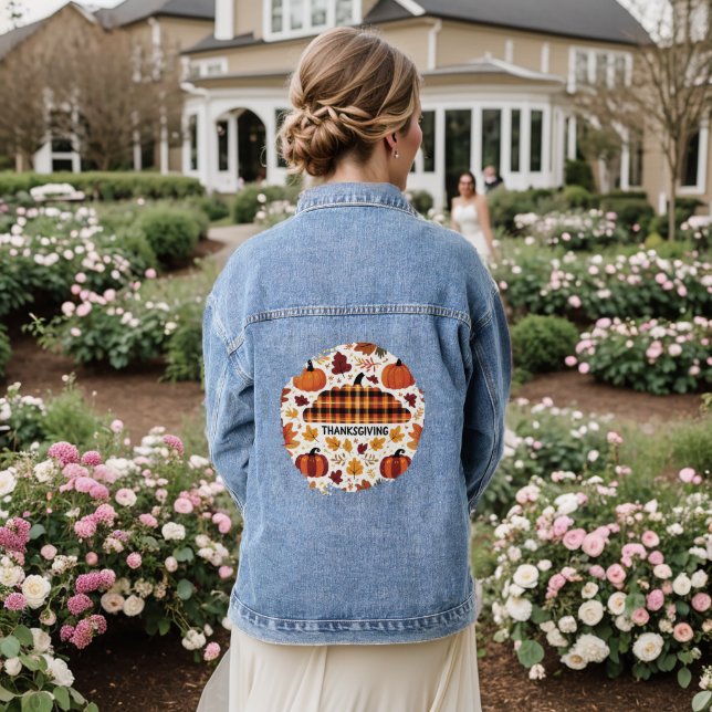 Plaid Pumpkin Parade Denim Jacket (Wedding Back)