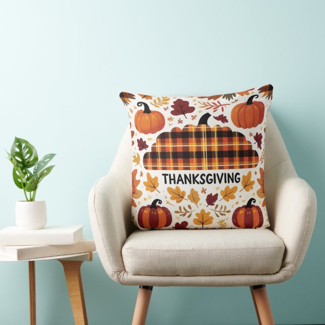 Plaid Pumpkin Parade Throw Pillow (Chair)