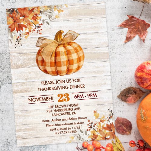 Plaid Pumpkin Thanksgiving Friendsgiving Invitation