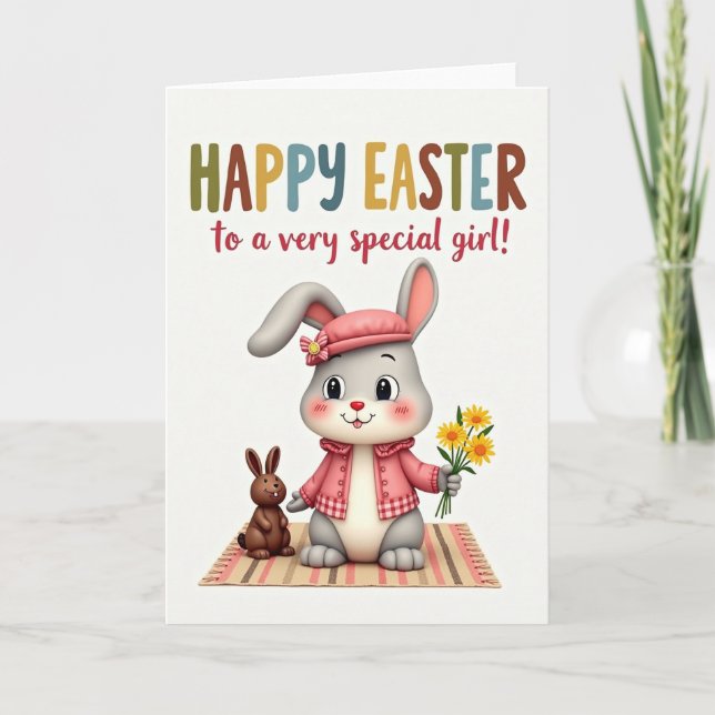 Plaid Rabbit Easter Card (Front)