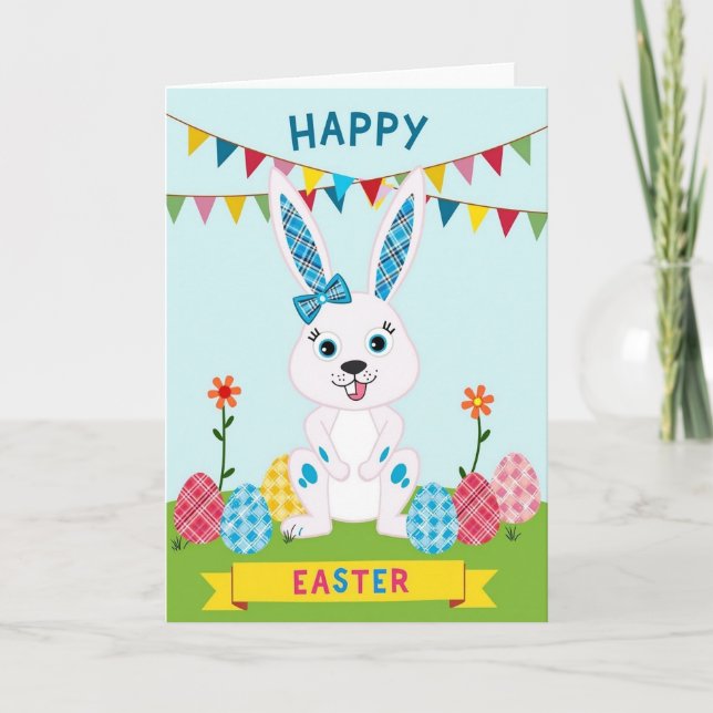Plaid Rabbit Springtime Card (Front)
