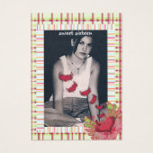 Plaid Raspberry  Sweet 16 Birthday Photo Cards (Front)