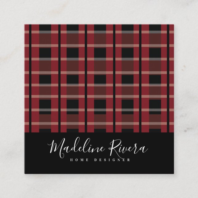 Plaid Real Estate Event  Designer Square Business Card (Front)