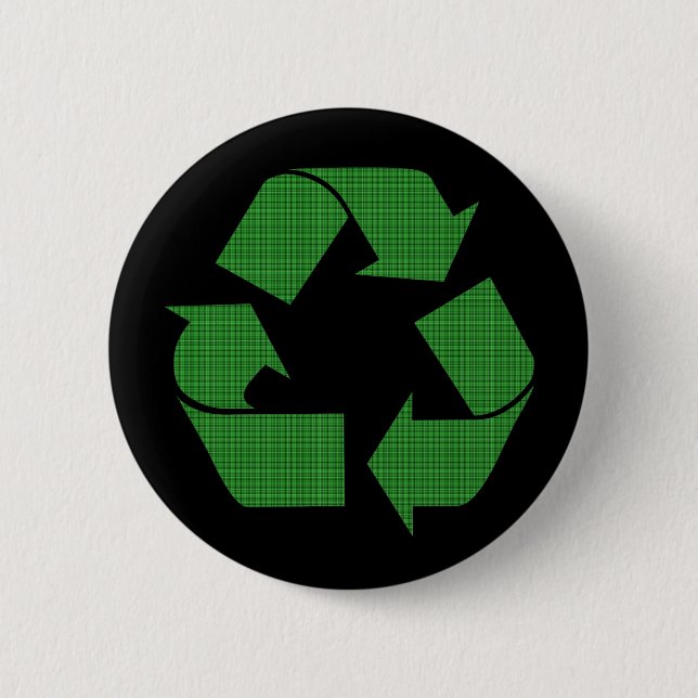 plaid recycle pinback button (Front)